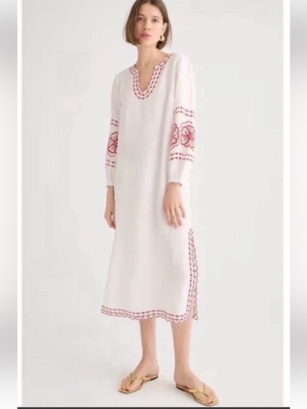 J. Crew Bungalow embroidered dress in linen size Small